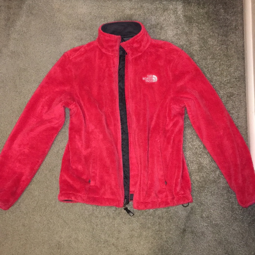 Fuzzy red The North Face jacket